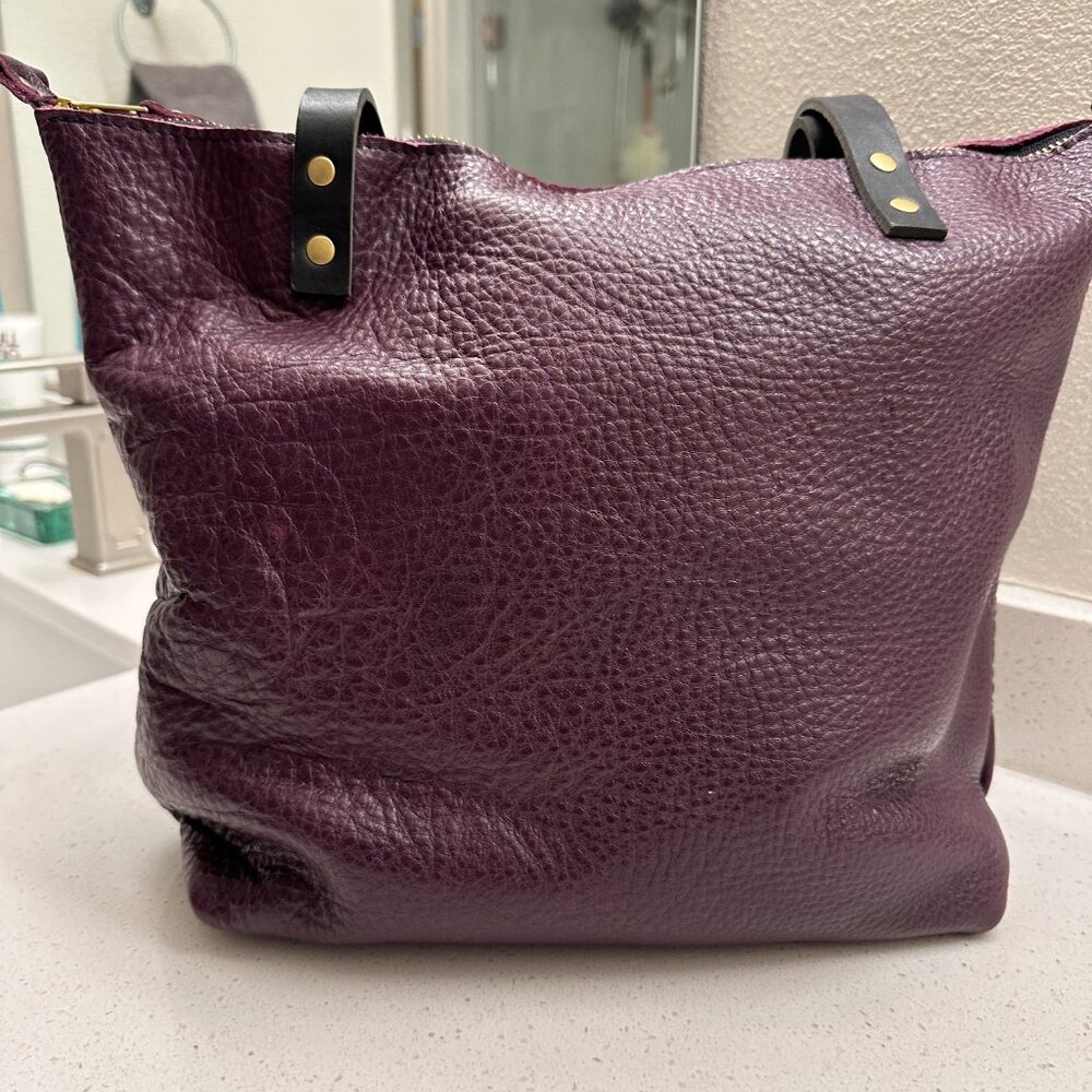 Portland Leather Goods Medium Tote - Plum with Black Handles, never used - Picture 3 of 6